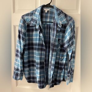 Navy and light blue flannel top.  Size large.  Brand Time and Tru.
